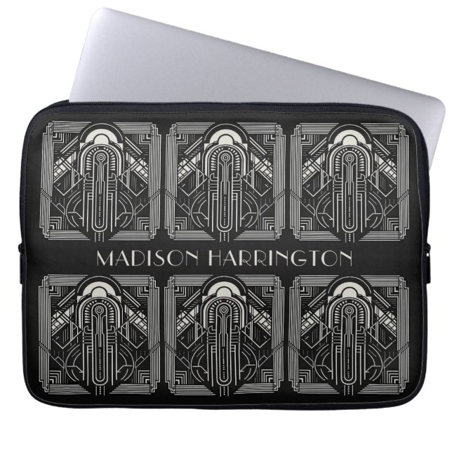 Aangepaste naam Art Deco Laptop Sleeve (Voorkant)