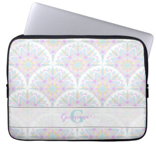 Aangepaste Naam Art Deco Pastel Rainbow Floral Man Laptop Sleeve