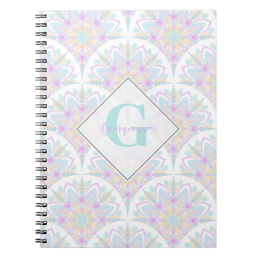Aangepaste Naam Art Deco Pastel Rainbow Floral Man Notitieboek (Voorkant)