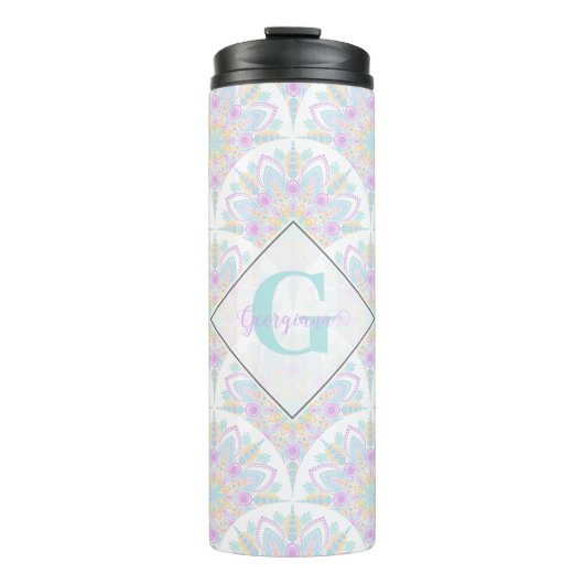 Aangepaste Naam Art Deco Pastel Rainbow Floral Man Thermosbeker (Voorkant)