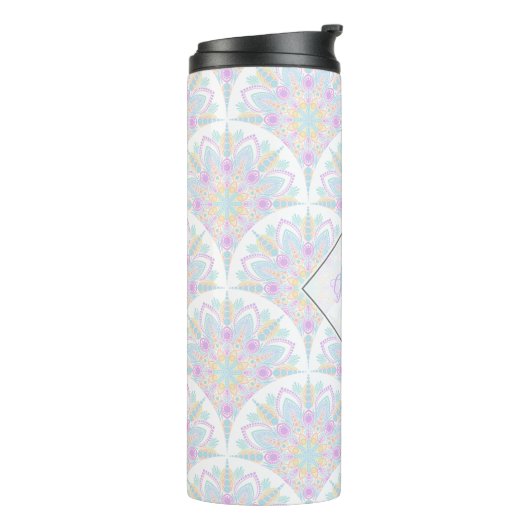 Aangepaste Naam Art Deco Pastel Rainbow Floral Man Thermosbeker (Gedraaid links)