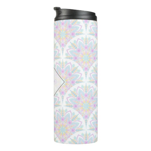 Aangepaste Naam Art Deco Pastel Rainbow Floral Man Thermosbeker (Geroteerd rechts)