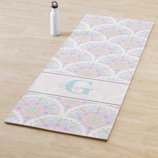 Aangepaste Naam Art Deco Pastel Rainbow Floral Man Yogamat (In situ)