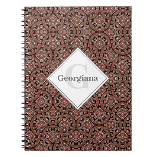 Aangepaste naam Art Deco Safari Sunset Boho Mandal Notitieboek (Voorkant)