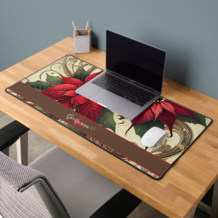 Aangepaste naam Art Nouveau Christmas Poinsettia Bureaumat