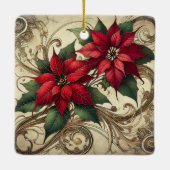 Aangepaste naam Art Nouveau Christmas Poinsettia Keramisch Ornament (Achterkant)