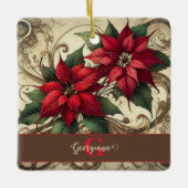 Aangepaste naam Art Nouveau Christmas Poinsettia Keramisch Ornament (Voorkant)