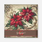 Aangepaste naam Art Nouveau Christmas Poinsettia Magneet (Voorkant)