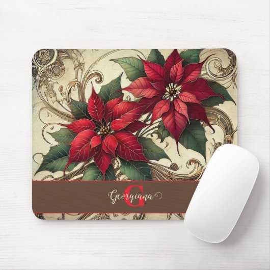 Aangepaste naam Art Nouveau Christmas Poinsettia Muismat (Met muis)
