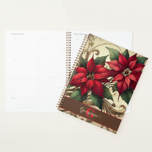 Aangepaste naam Art Nouveau Christmas Poinsettia Planner (Display)