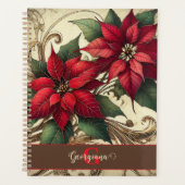 Aangepaste naam Art Nouveau Christmas Poinsettia Planner (Voorkant)