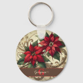 Aangepaste naam Art Nouveau Christmas Poinsettia Sleutelhanger (Voorkant)