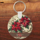Aangepaste naam Art Nouveau Christmas Poinsettia Sleutelhanger (Achterkant)
