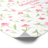 Aangepaste Naam Art Waterverf Bloemen Roze Kwekeri Poster (Hoek)