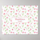 Aangepaste Naam Art Waterverf Bloemen Roze Kwekeri Poster (Voorkant)