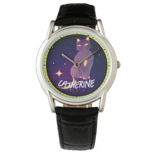 Aangepaste naam Artistieke Leuke Kat en de Maan Na Horloge