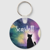 Aangepaste naam Artistieke Leuke Kat Maan en Galax Sleutelhanger (Voorkant)