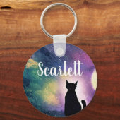 Aangepaste naam Artistieke Leuke Kat Maan en Galax Sleutelhanger (Voorkant)