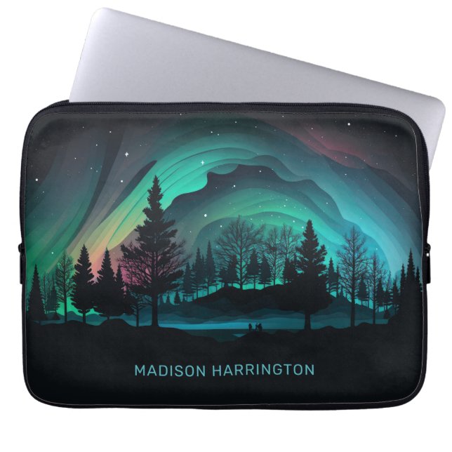 Aangepaste naam Aurora Borealis Illustratie Laptop Sleeve (Voorkant)
