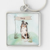 Aangepaste naam Australian Shepherd Huishond Sleutelhanger (Voorkant)