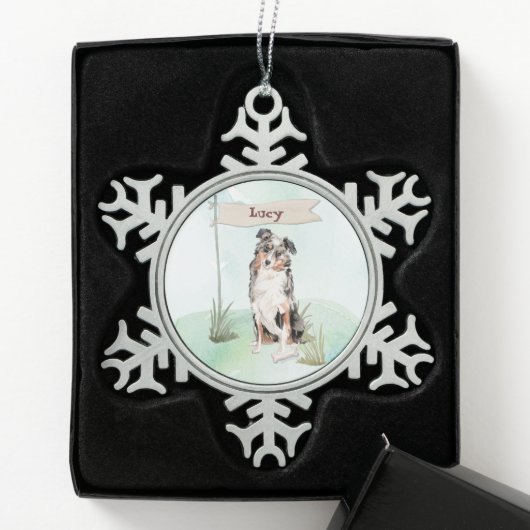 Aangepaste naam Australian Shepherd Huishond Tin Sneeuwvlok Ornament (Kistje)