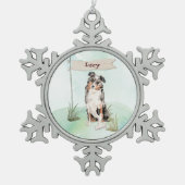 Aangepaste naam Australian Shepherd Huishond Tin Sneeuwvlok Ornament (Voorkant)
