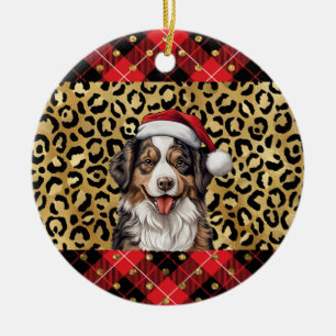 Aangepaste naam Australische Herder hond Santa hat Keramisch Ornament