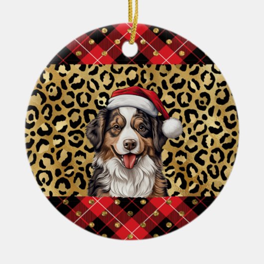 Aangepaste naam Australische Herder hond Santa hat Keramisch Ornament (Voorkant)