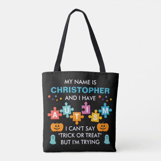 Aangepaste naam Autism Halloween Snoep Canvas tas (Achterkant)