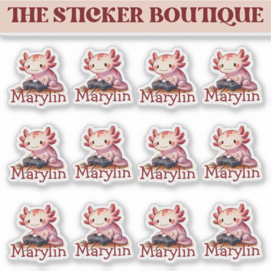 Aangepaste naam Axolotl Gaming Sticker Pack (Voorkant)