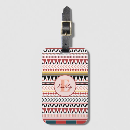 Aangepaste naam Azteekse elegantie Warm rood etnis Bagagelabel (Voorkant (verticaal))