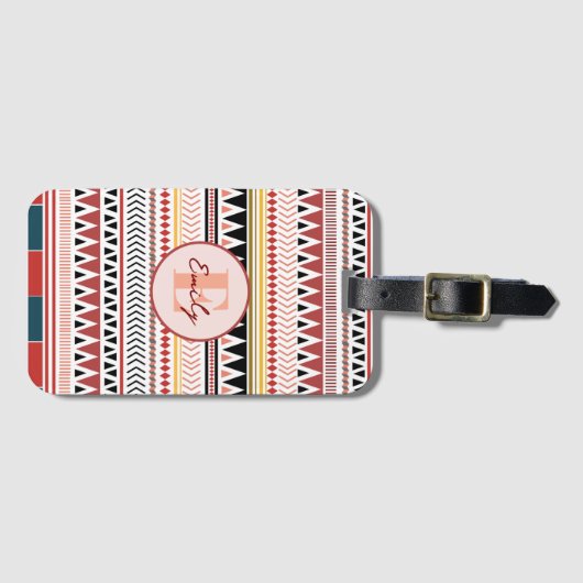 Aangepaste naam Azteekse elegantie Warm rood etnis Bagagelabel (Voorkant (horizontaal))