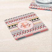 Aangepaste naam Azteekse elegantie Warm rood etnis Kartonnen Onderzetters (Schuin)