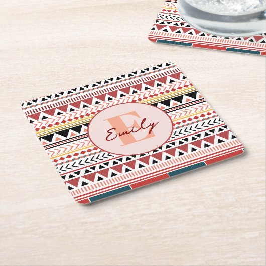 Aangepaste naam Azteekse elegantie Warm rood etnis Kartonnen Onderzetters (Schuin)
