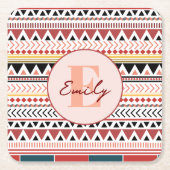 Aangepaste naam Azteekse elegantie Warm rood etnis Kartonnen Onderzetters (Voorkant)