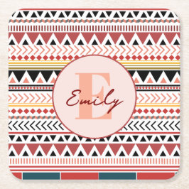 Aangepaste naam Azteekse elegantie Warm rood etnis Kartonnen Onderzetters
