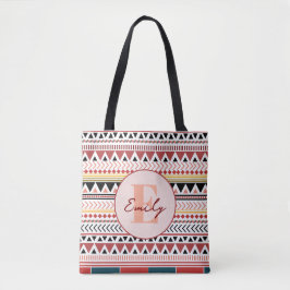 Aangepaste naam Azteekse elegantie Warm rood etnis Tote Bag