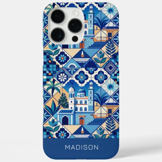 Aangepaste naam Azulejo Tegels Pattern Case-Mate iPhone Case (Achterkant)