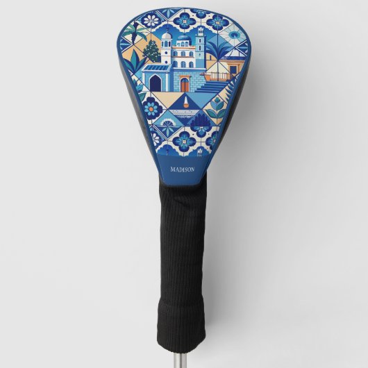 Aangepaste naam Azulejo Tegels Pattern Golfheadcover (Voorkant)