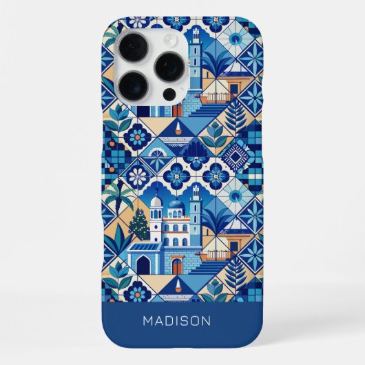 Aangepaste naam Azulejo Tegels Pattern iPhone Hoesje (Achterkant)