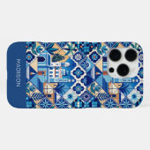 Aangepaste naam Azulejo Tegels Pattern iPhone Hoesje (Achterkant horizontaal)