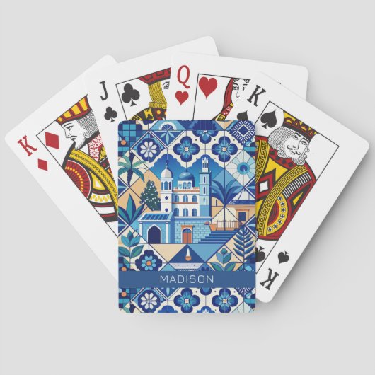Aangepaste naam Azulejo Tegels Pattern Pokerkaarten (Achterkant)