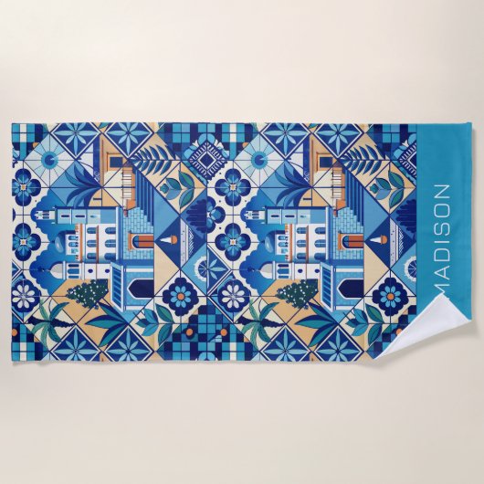 Aangepaste naam Azulejo Tegels Pattern Strandlaken (Voorkant)