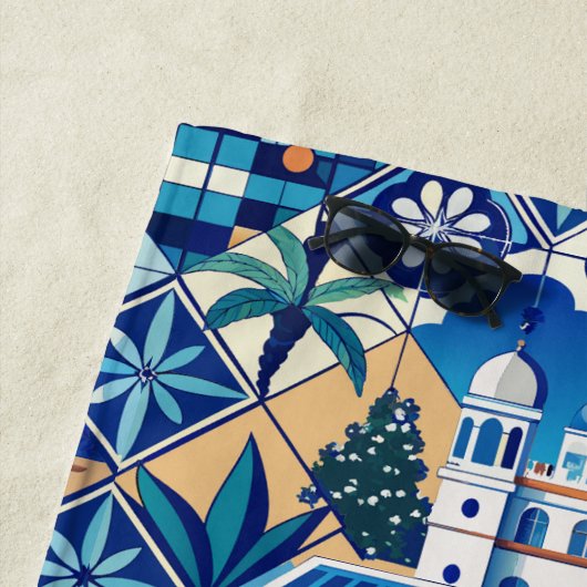 Aangepaste naam Azulejo Tegels Pattern Strandlaken (In situ)