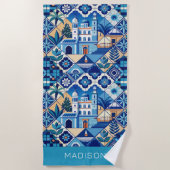 Aangepaste naam Azulejo Tegels Pattern Strandlaken (Voorkant)