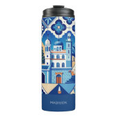 Aangepaste naam Azulejo Tegels Pattern Thermosbeker (Voorkant)