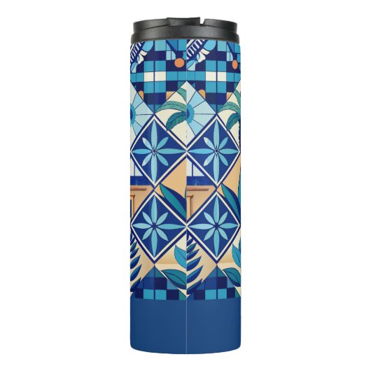Aangepaste naam Azulejo Tegels Pattern Thermosbeker (Achterkant)