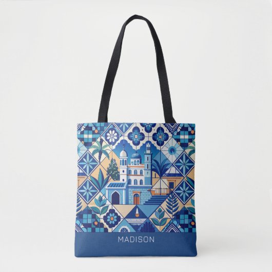 Aangepaste naam Azulejo Tegels Pattern Tote Bag (Voorkant)