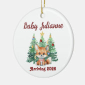 Aangepaste naam baby aankondiging vos kerst keramisch ornament (Links)