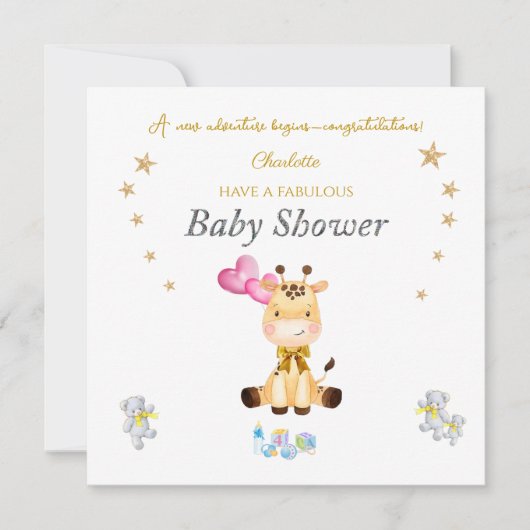 Aangepaste Naam Baby Giraffe ballonnen Baby shower (Voorkant)